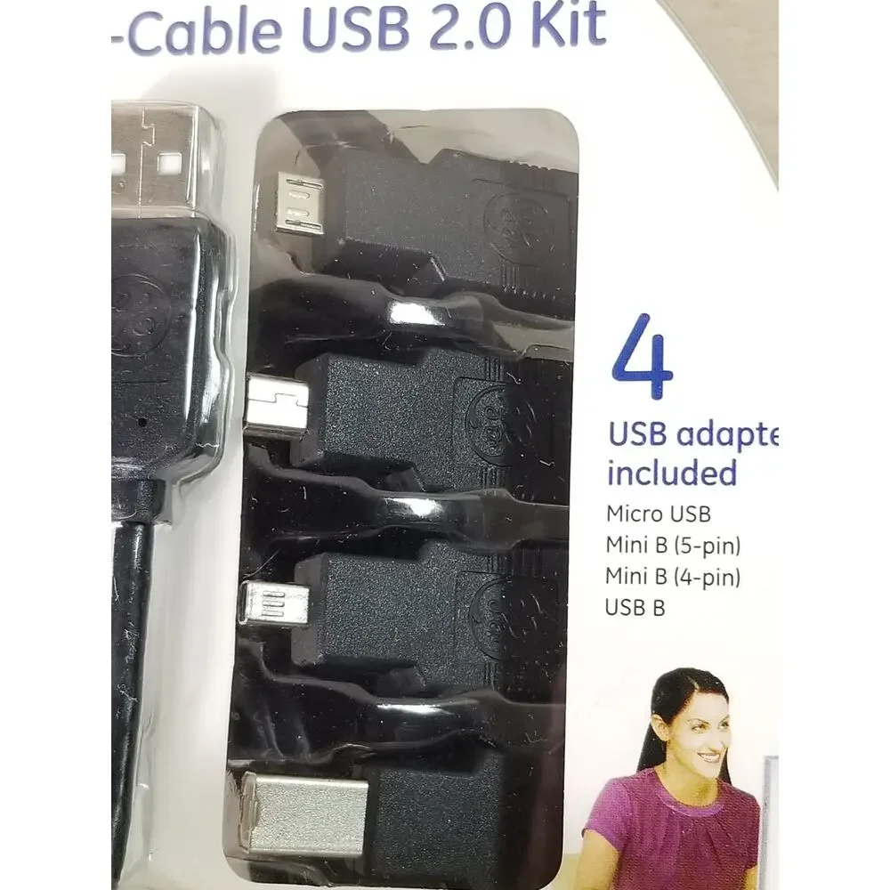 GE Multi Cable USB 2.0 Kit 4 USB Adapters 6 ft NEW Sealed Travel Bag Included